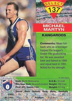 1994 Select AFL #137 Michael Martyn Back